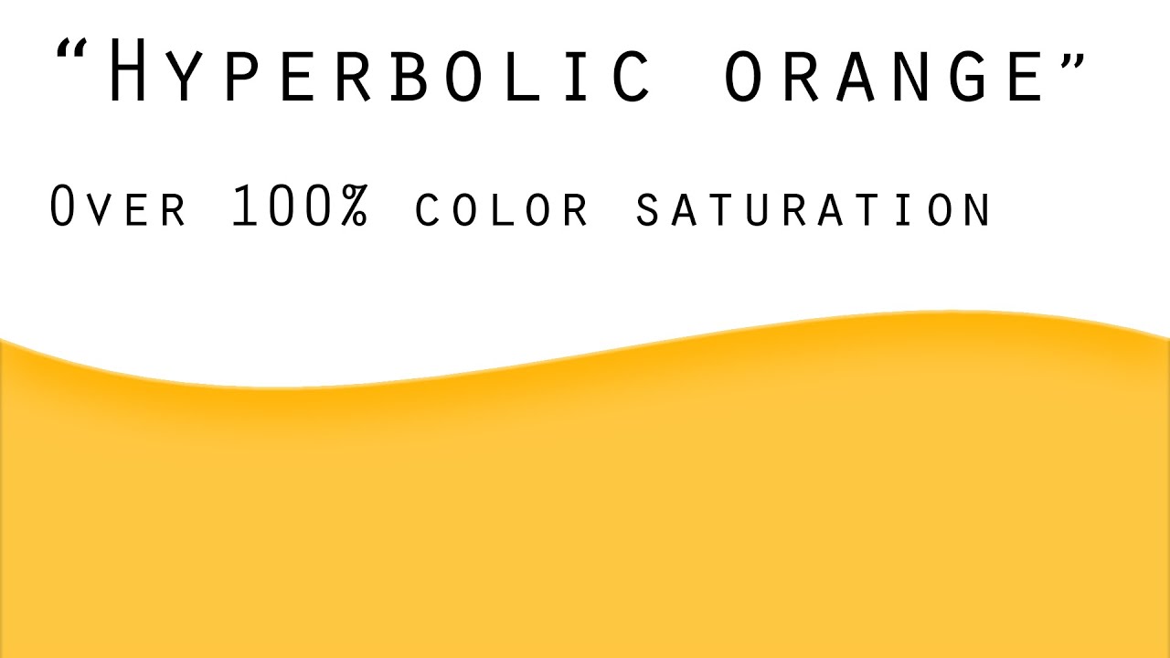 hyperbolic orange - digital image with text 'HYPERBOLIC ORANGE' and 'OVER 100% COLOR SATURATION'